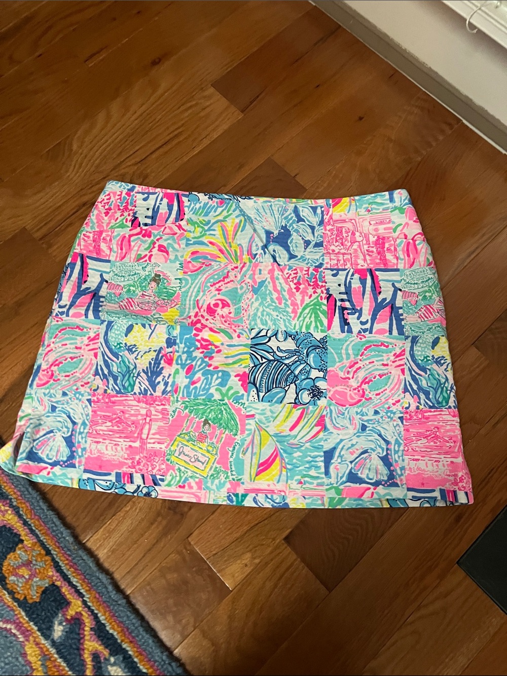 Lilly Pulitzer Vibrant Patchwork Mini Skirt — Pink, Blue & Green